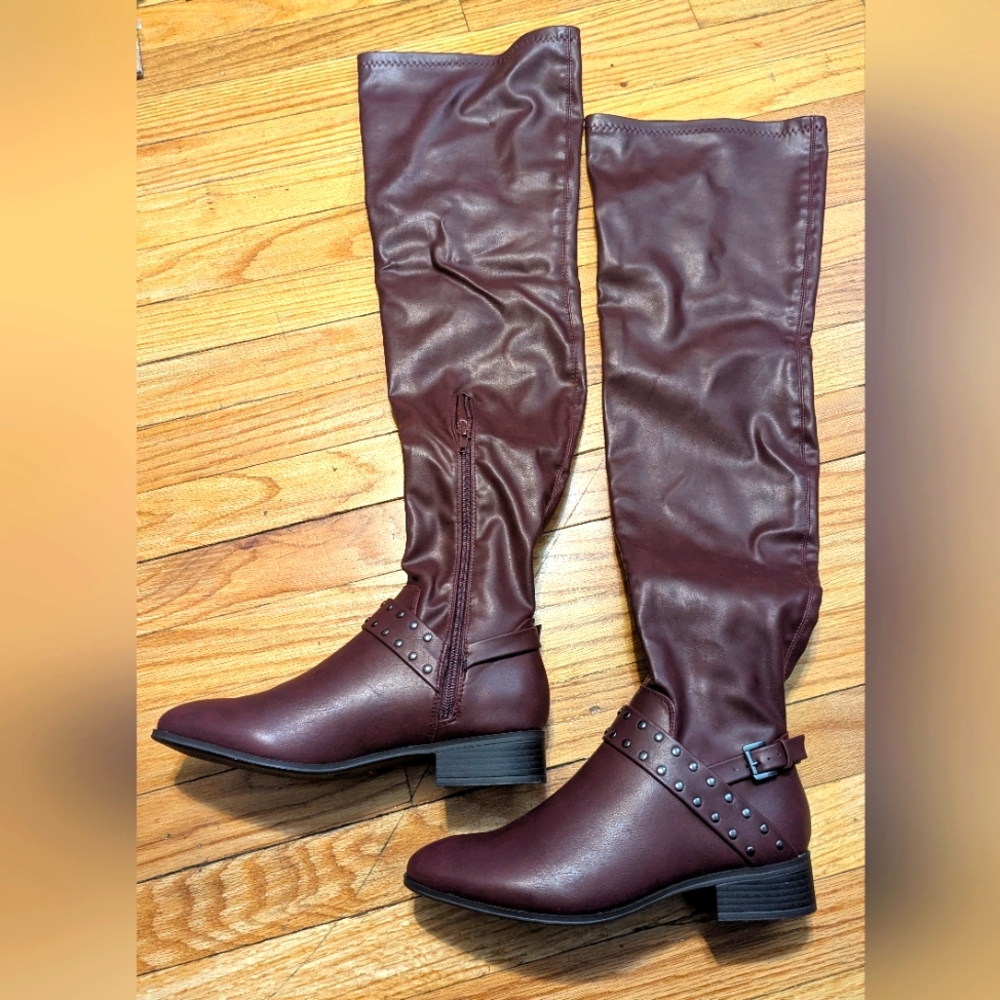 ShoeDazzle Over the Knee Flat Boots, Bordeaux 8.5